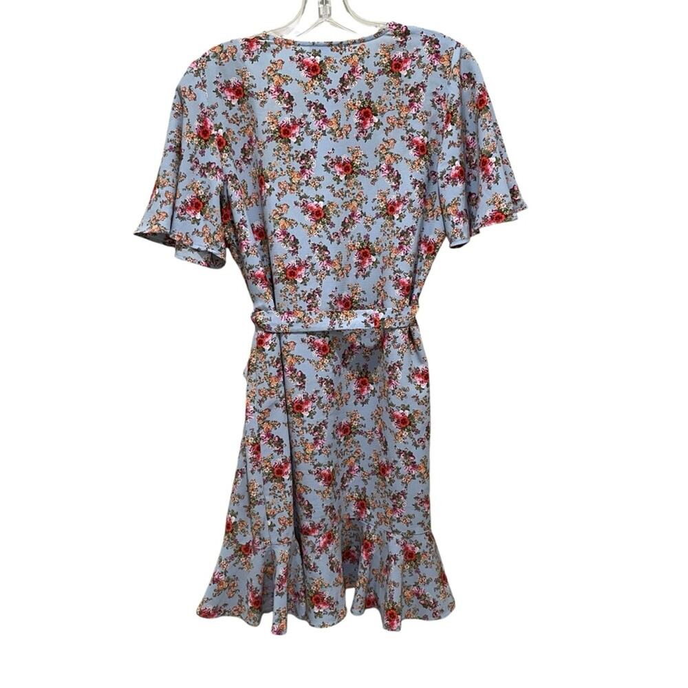 Topshop Confetti Floral Wrap Tea Dress Light Blue Multicolor Size 6 - Picture 7 of 9